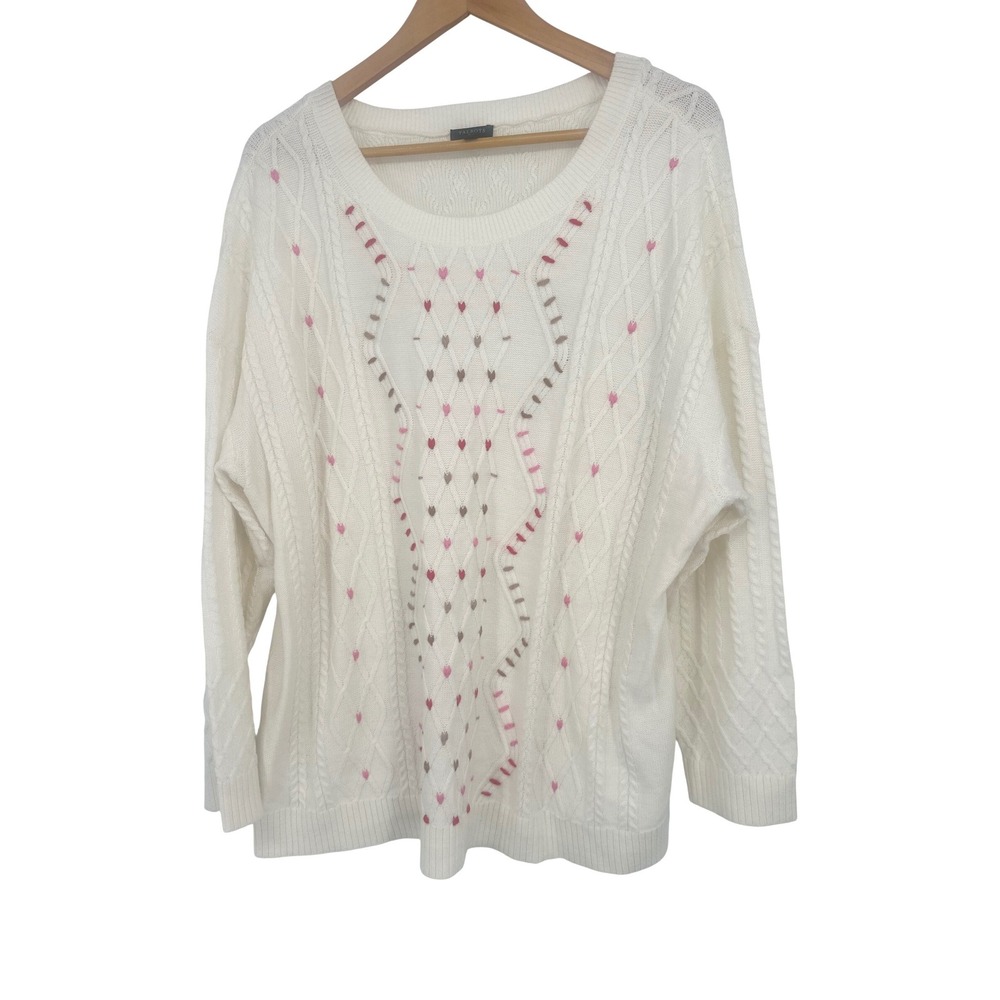 Talbots Plus Sweater Women 2X Heart Embroidered Cable Knit Coquette Valentine